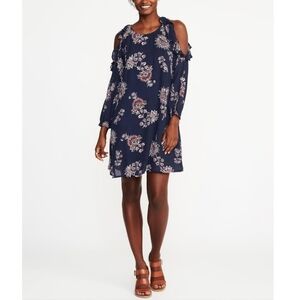 ⭐️40% Off⭐️ Old Navy Cold Ruffle Shoulder Navy & Floral Dress